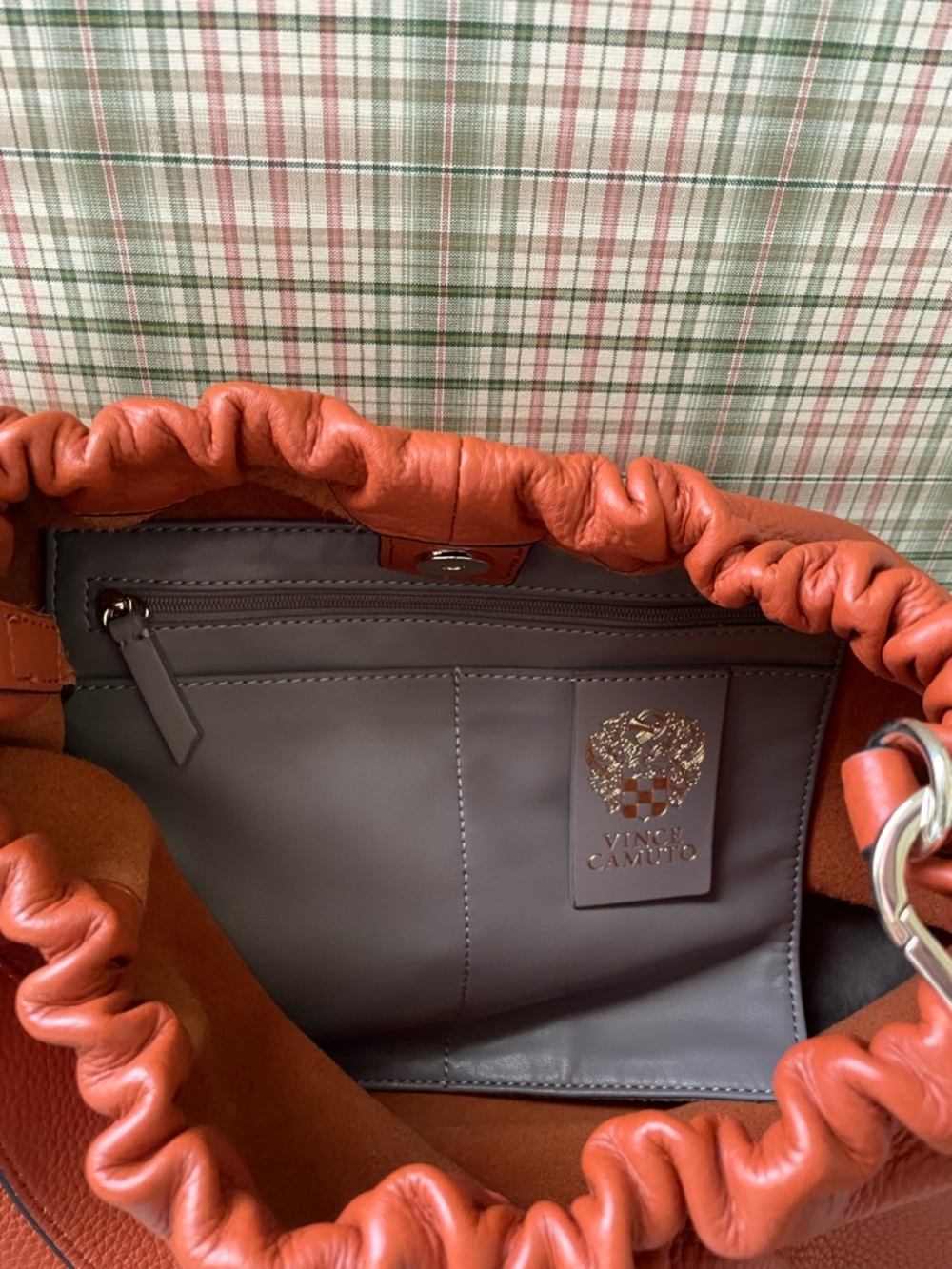Vince Camuto Cognac/Burnt Orange Gathered Leather Shoulder Handbag - Picture 5 of 11